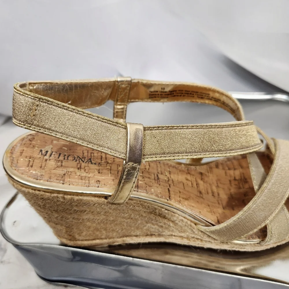 Merona Sparkly Gold Strappy Espadrille Sandals Size 10